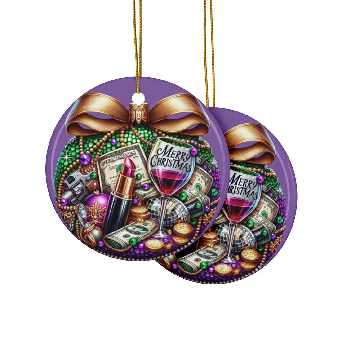 Luxury Holiday Cheer Ornament – Ceramic Ornaments, 2-Side Print, (1pc, 3pcs, 5pcs, 10pcs)