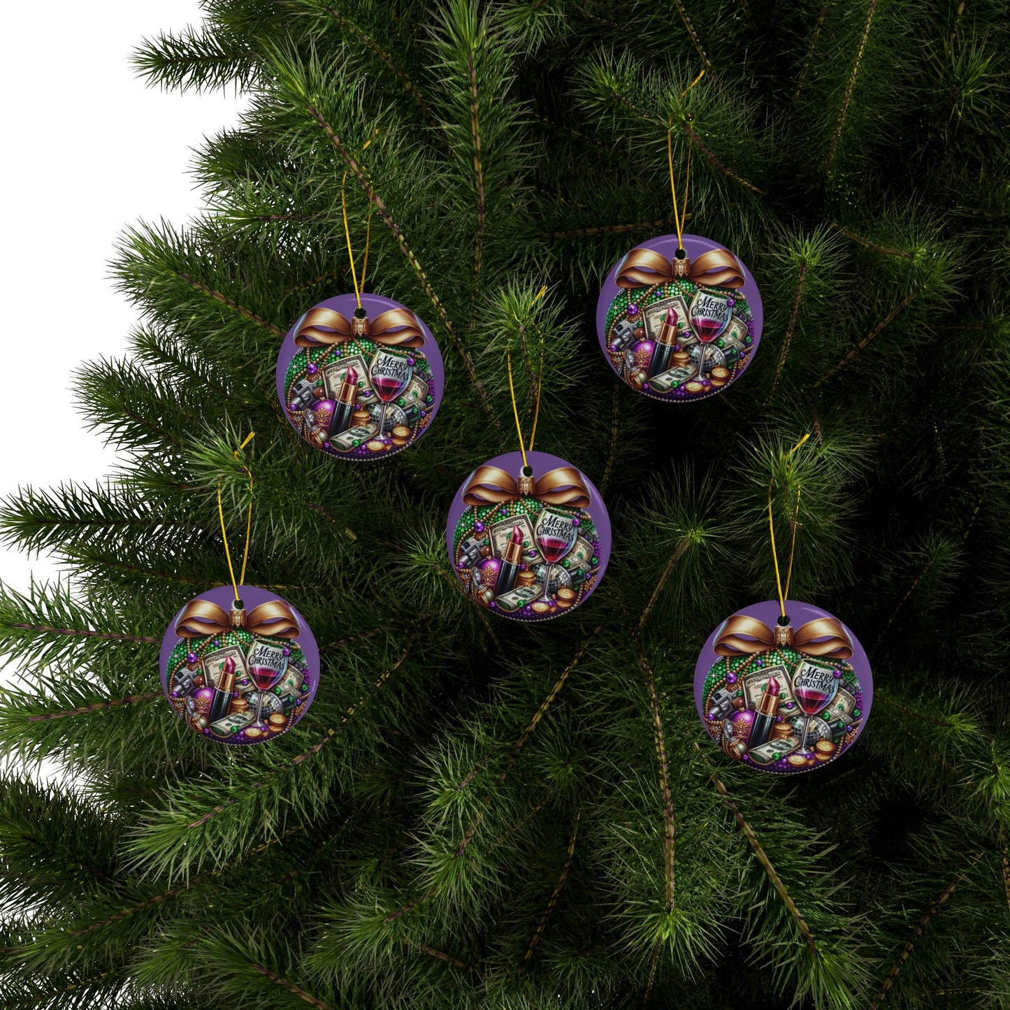 Luxury Holiday Cheer Ornament – Ceramic Ornaments, 2-Side Print, (1pc, 3pcs, 5pcs, 10pcs)