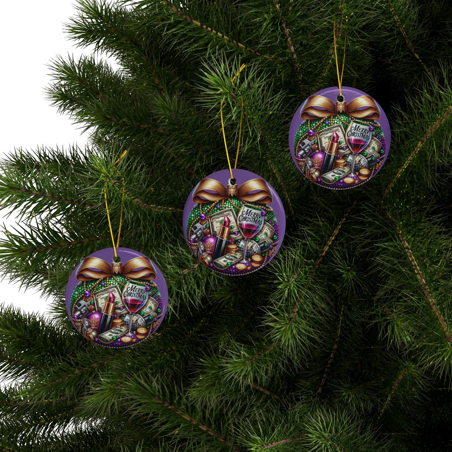 Luxury Holiday Cheer Ornament – Ceramic Ornaments, 2-Side Print, (1pc, 3pcs, 5pcs, 10pcs)