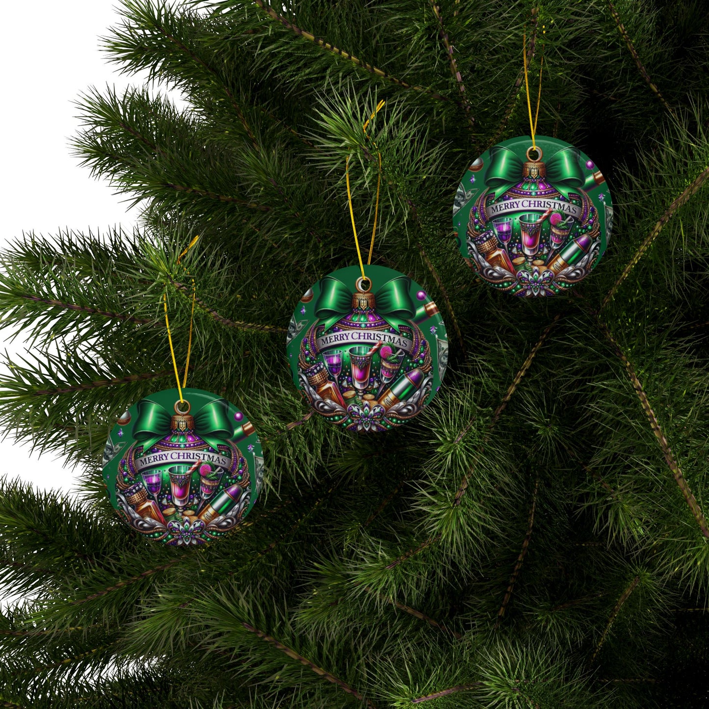 Luxury Holiday Cheer Ornament – Sparkle, Celebrate, and Shine Ceramic Ornaments, 2-Side Print, (1pc, 3pcs, 5pcs, 10pcs)