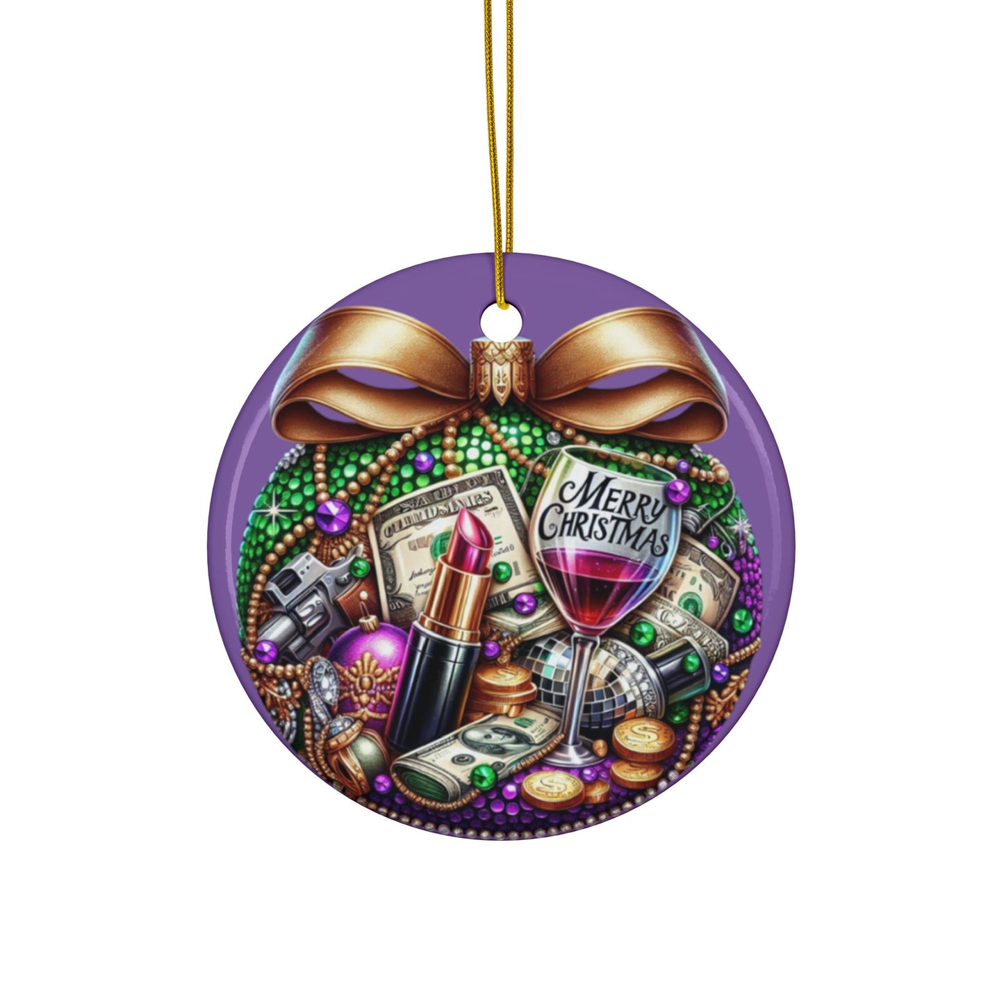 Luxury Holiday Cheer Ornament – Ceramic Ornaments, 2-Side Print, (1pc, 3pcs, 5pcs, 10pcs)