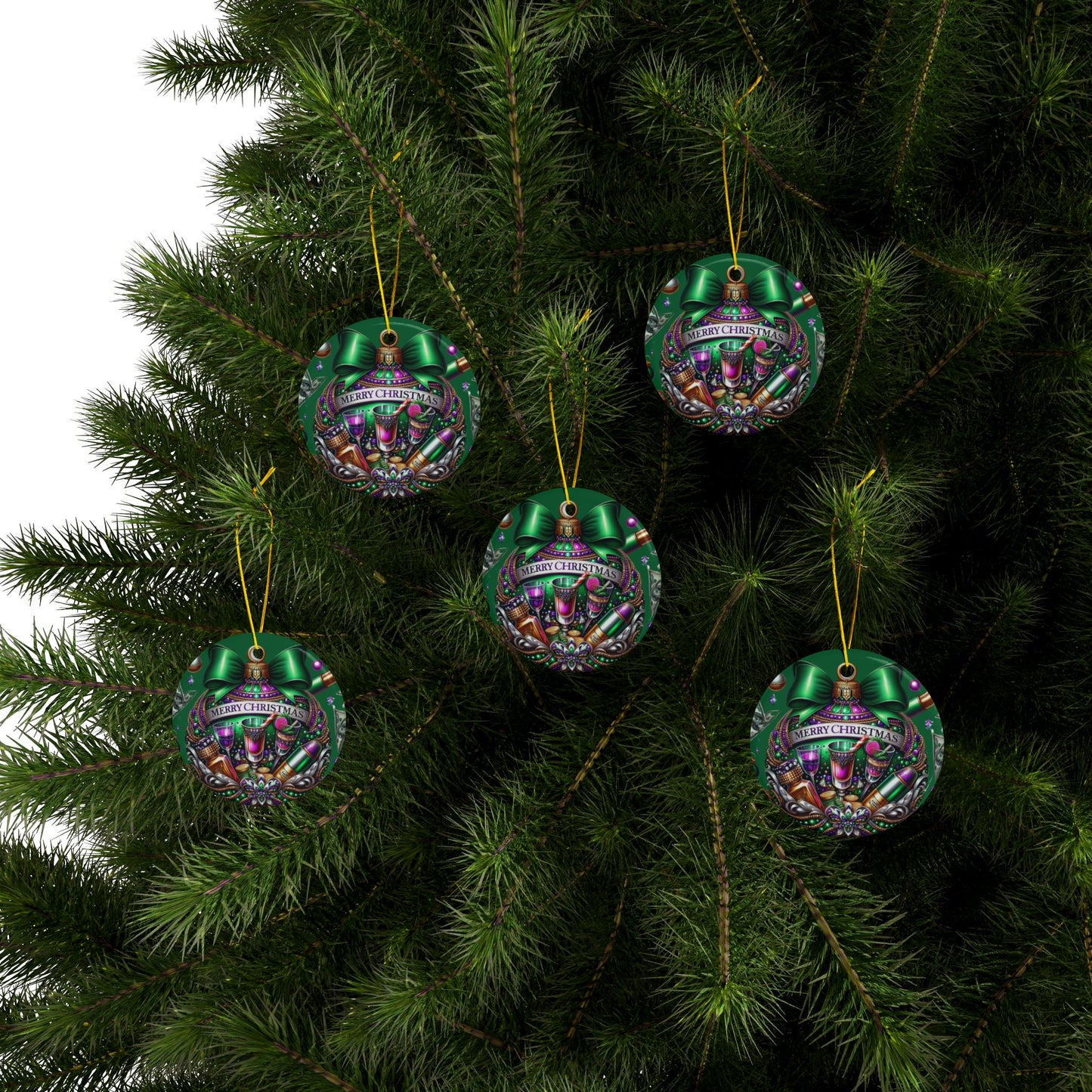 Luxury Holiday Cheer Ornament – Sparkle, Celebrate, and Shine Ceramic Ornaments, 2-Side Print, (1pc, 3pcs, 5pcs, 10pcs)