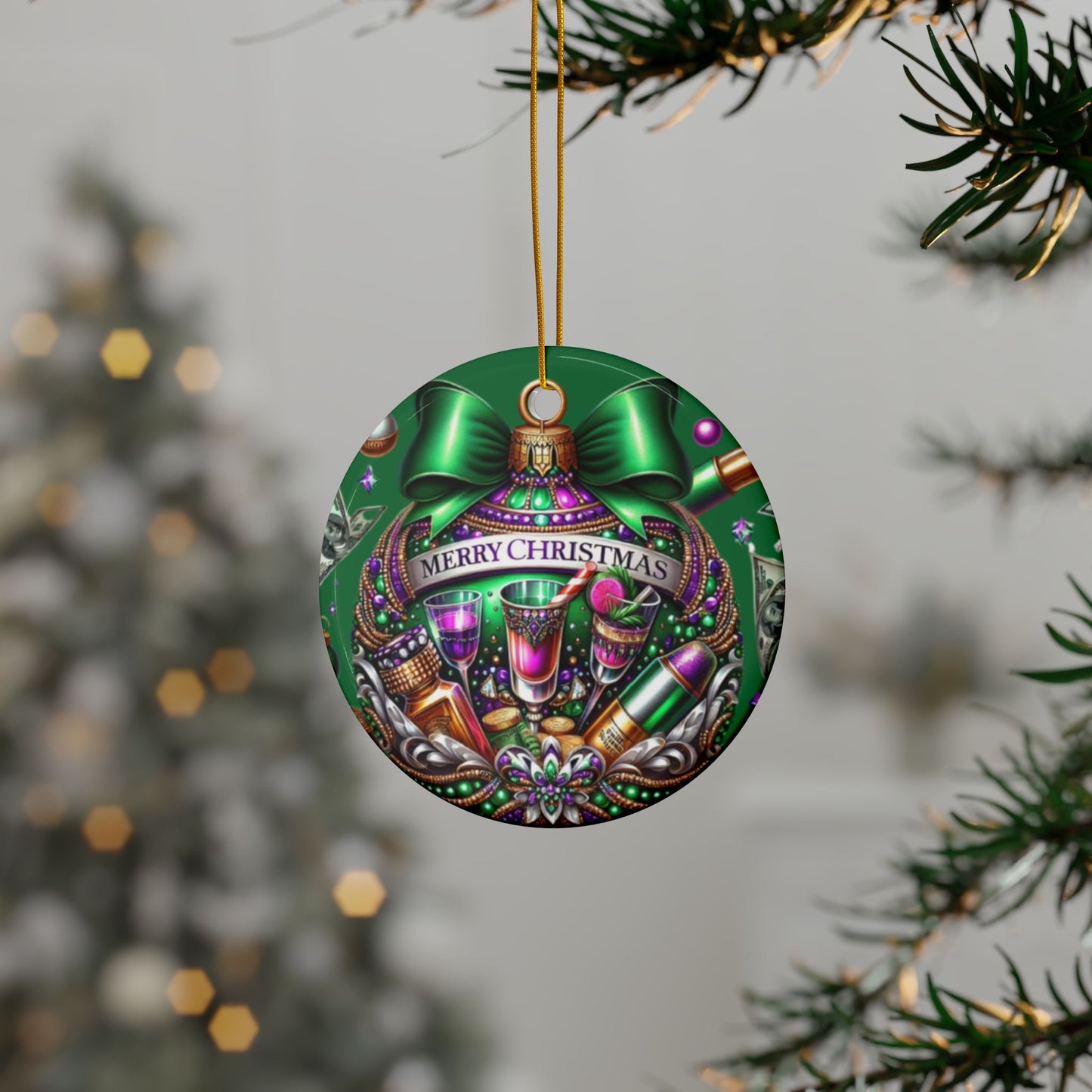 Luxury Holiday Cheer Ornament – Sparkle, Celebrate, and Shine Ceramic Ornaments, 2-Side Print, (1pc, 3pcs, 5pcs, 10pcs)