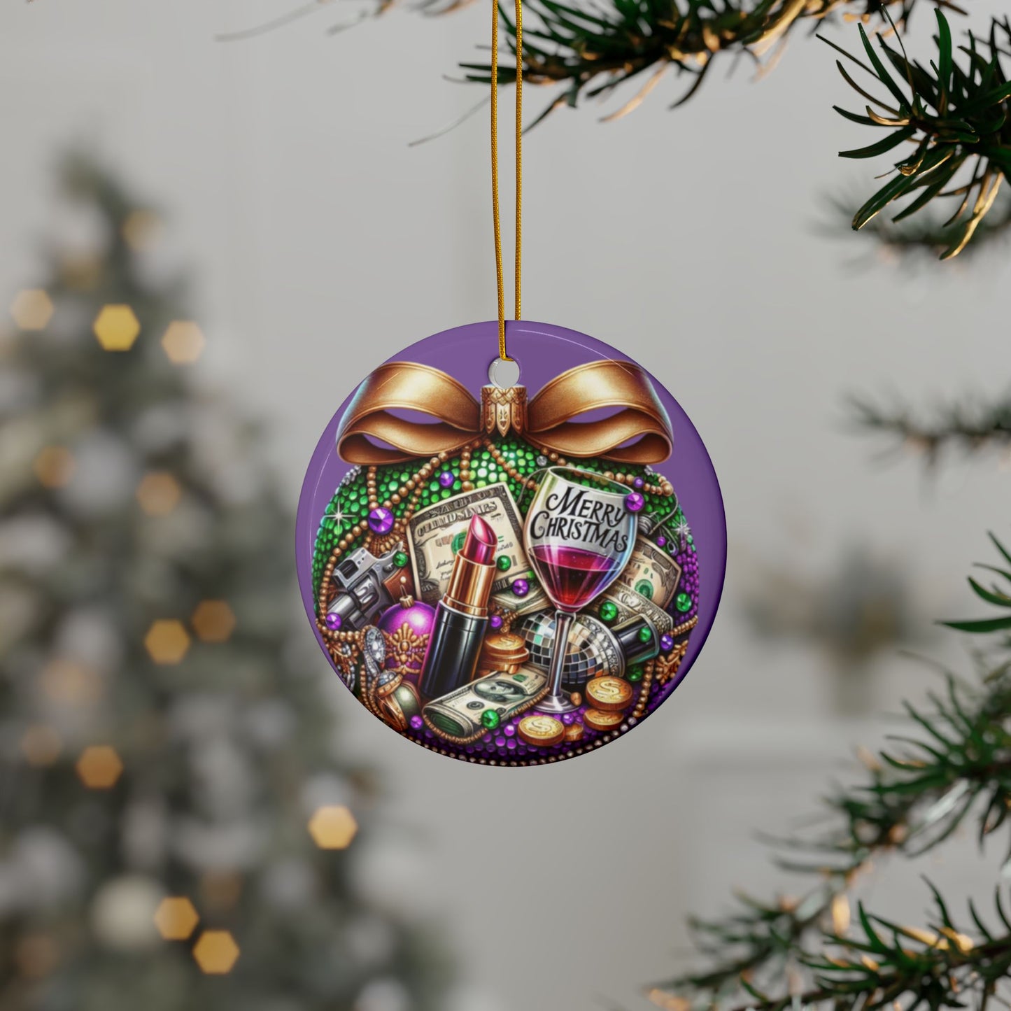 Luxury Holiday Cheer Ornament – Ceramic Ornaments, 2-Side Print, (1pc, 3pcs, 5pcs, 10pcs)